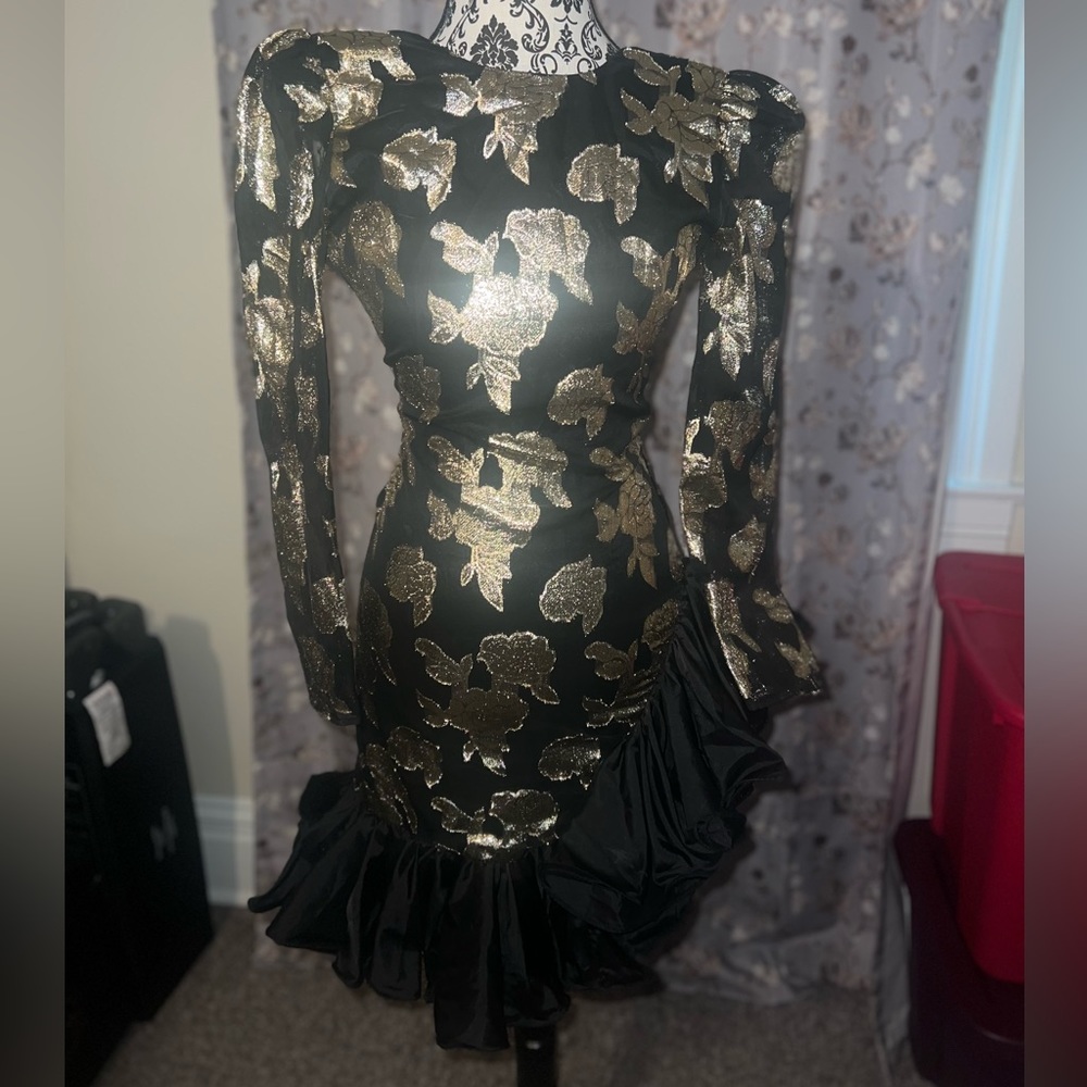 Vintage Betsy & Adam gold and black dress